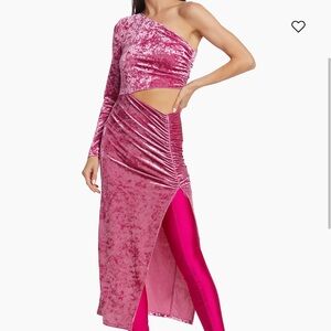 Pink Velvet One-Shoulder Dress